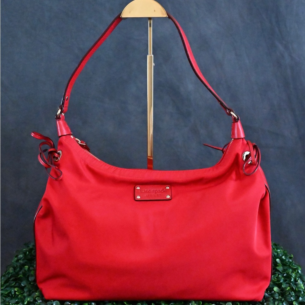 Kate Spade Red Nylon Small Hobo Shoulder Bag with Leather trim
